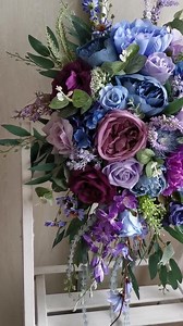 Purple Blue Wedding Bouquet, Lavender Bouquet, Cascading Bouquet, Fall Wedding - Etsy