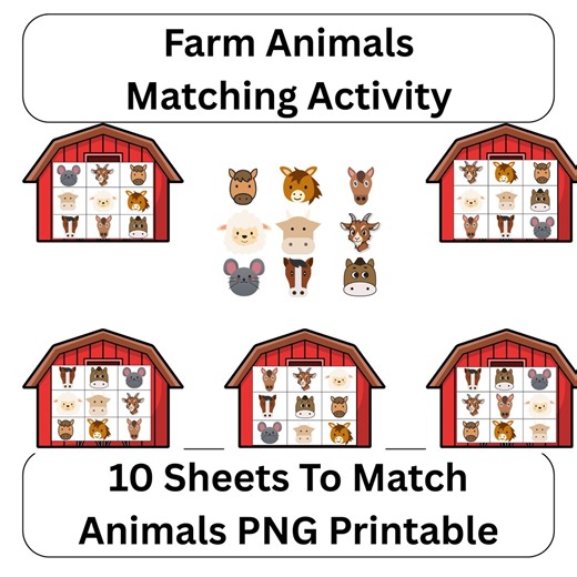 Farm Animal Matching Activity | Kids Printable PDF | Preschool Learning Game | Toddler Busy Book | Homeschool Worksheet - Etsy