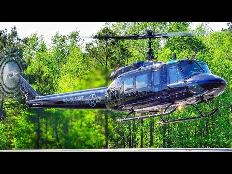 Rare USAF TH-1H Huey helicopters Action! SUPER Close Landings + RARE Black Huey
