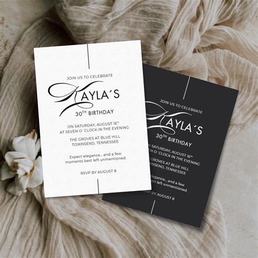 Classy Birthday Invitation, Elegant Minimalist Graphite & White Birthday Invite, Editable Canva Template, Digital Download - Etsy