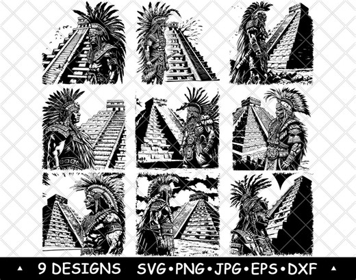 Aztec Warrior and Pyramid SVG Bundle | Tribal Clipart for Engraving, Prints and Crafts - Etsy
