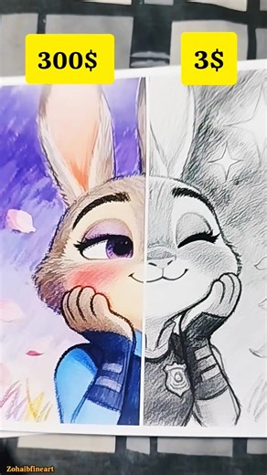300$ VS 3$ Art 😍 Featuring Judy Hoppes from Zootopia #art #drawing #shorts