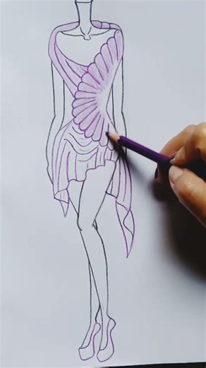 Beautiful Flowing Purple Dress | Pencil Sketch 🔥💜✍️