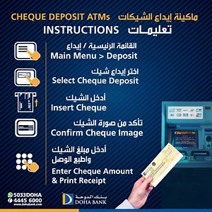 Deposit your cheque in your account without having to visit a branch. Find the nearest cheque deposit ATM through this link http://dohabank.qa/locate-us/ and follow these simple steps to deposit in your account. #DohaBank #banking #Qatar | Doha Bank