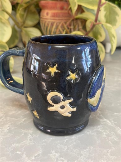 Handmade 16 Oz Space Mug With Astronaut | Ceramic Galaxy Mug | Starry Night Coffee Cup | Earth Pottery | Astronomy Gift - Etsy