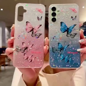 for Samsung Galaxy Note 9 Case with Lanyard,The Stars are Covered with a Glittering Butterfly Pattern for Samsung Note 9 (2018) Phone Case (Blue)