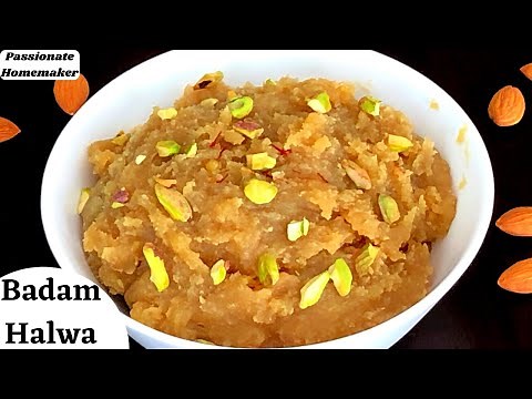 Badam Halwa With Jaggery - Almond Halwa - How To Make Almond Halwa - Badam Halwa Recipe