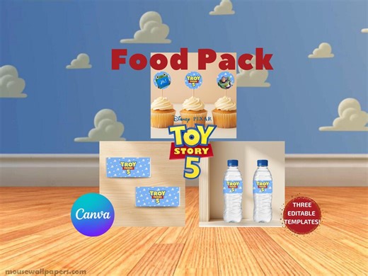 Toy Story 5 Cake Toppers, Chocolate Bar Wrappers and Water Bottle Labels | Toy Story 5 Party Decor Pack | Three editable templates |