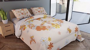 Retro 70s 60s Hippie Comforter Set Full Size,Groovy Flowers Butterfly Honeybee Bedding Comforters Room Decor,Floral Peace Symbol Quilt Set with 2 Pillowcases,Teens Present