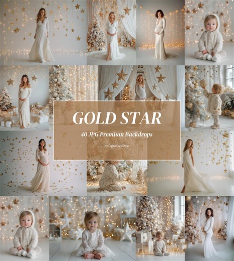 40 fondos digitales navideños con estrellas doradas, fondo navideño con bokeh dorado, estrellas blancas, estudio navideño JPG - Etsy México