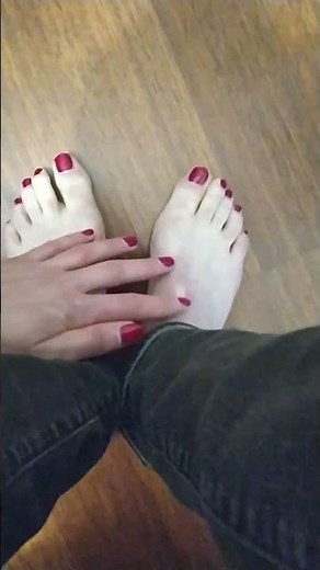 Perfect male feet with red nail polish 💅