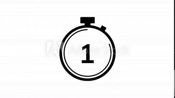 5 second countdown timer animation from 5 to 0 seconds. Modern white and black stopwatch countdown timer on black background and white background