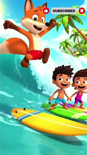 Foxy Surfing Fun 🏄🏄‍♀️| #cartoonvideo #cartoon #aicartoon #aishorts #shorts #short