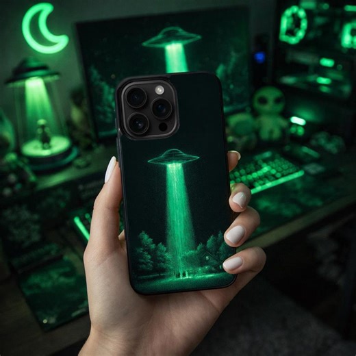 Alien UFO Green Light Sci Fi Shockproof Case for Apple iPhone 17 16 15 14 13 12 11 XR X 8 7 Samsung Galaxy S 25 24 23 22 21 20 Ultra   Plus - Etsy