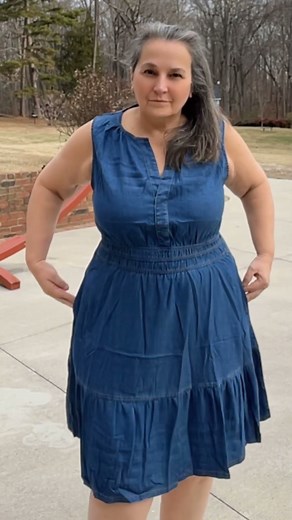 Flattering Dark Blue Denim Dress Try-On | XL Fit Review with Pockets