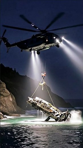 CH-53 Helicopter Lifts Plane Wreckage at Night | Intense Cliffside Searchlight Rescue #shorts