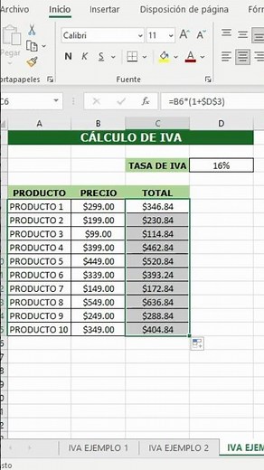 Fácil y rápido: Calcula el IVA en Excel💡 #excelyfinanzas #shots #exceltips #viralvideo #finanzas