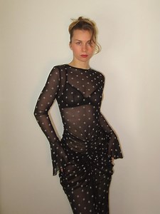 Black Polka Dot Sheer Maxi Dress: Mesh Ruched Evening Dress, Long Sleeved Gown, Birthday/valentines/evening/gothic/romantic/occassion - Etsy