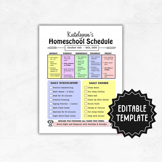 Homeschool Schedule Template | Editable Home School Planner | Printable Lesson Planner | Homeschool Daily Schedule for Kids - Etsy