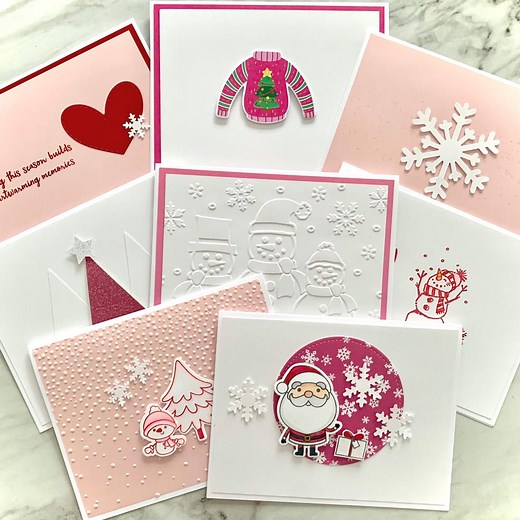 Handmade Pink Christmas Card Set: Embossed, Glitter, 3D Accents - Etsy