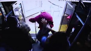 See the moment a woman pushes an elderly man off a bus