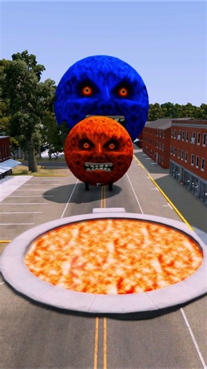 Big and small Colorful Moon Cars vs Giant LAVA