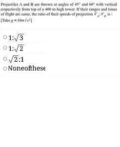 Projectiles A and B are thrown at angles of 45^{\circ} and 60^{... | Filo