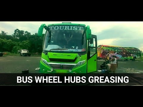 Luxury Tourist Bus | front wheel hubs greasing & break shoe changing| ‪@tapasmechanic9332‬