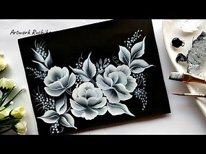 Black and White One Stroke Flower Painting | 2 Brush Painting | Acrylic Painting Tutorial