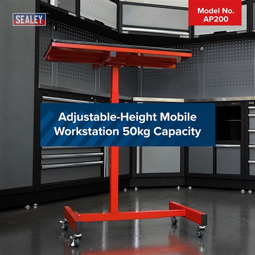 With a 50kg capacity, this Sealey Mobile Workstation is fully adjustable in height between 875mm - 1235mm. The unit features four compartments, one large for a main workpiece and three equal sized smaller sections for accessories. The EVA lining helps prevent damage to the both unit and workpiece. Visit our website to learn more: https://www.sealey.co.uk/product/5637183048/adjustable-height-mobile-workstation-50kg-capacity #Sealey #SealeyTools #TheToolCompany #MobileWorkstation #50kgCapacity #Ga