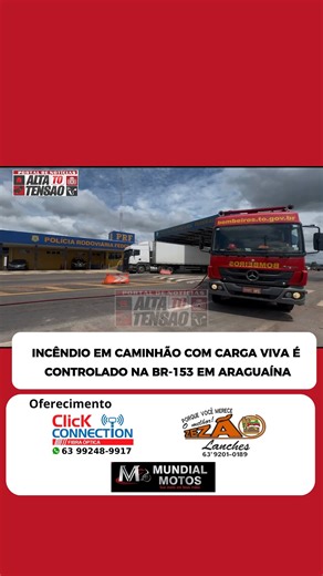 Portal Alta Tensão ⚡️ on Instagram: "Um princípio de incêndio em um caminhão que transportava carga viva (bovinos) mobilizou equipes de emergência na manhã desta sexta-feira (30/01), na BR-153, nas proximidades da base da Polícia Rodoviária Federal (PRF), em Araguaína. A ocorrência foi registrada por volta das 10h38. Ao chegar ao local, foi constatado que a PRF já havia controlado as chamas iniciais, utilizando extintores portáteis, evitando que o fogo se espalhasse. A equipe acionada realizou o