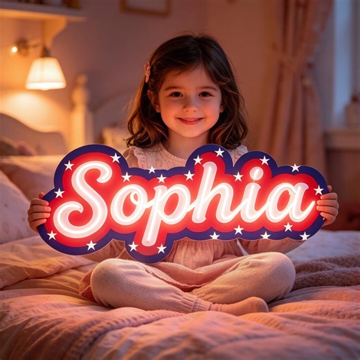 Custom Patriotic Neon Name Sign,red White Blue LED Light for Kids Room,personalized Name Plate With Stars,father's Day Gift,4th of July Gift - Etsy