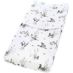 LifeTree Muslin Changing Pad Cover for Baby Girls Boys, 70% Viscose from Bamboo and 30% Cotton, 16"x32" Diaper Change Table Pad Covers, Soft Changing Pad Sheets, MallardDuck Pattern