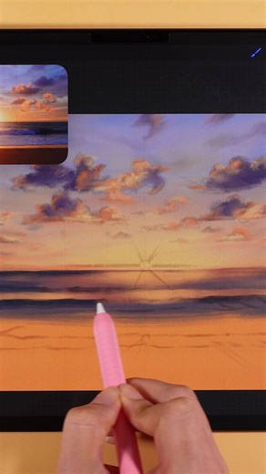 Oil Painting Landscape UPDATE ALERT! 💥 🎨 Paint the warm glow of sunrise lighting up a beach in fiery reds and oranges. You’ll learn how to break a landscape into background, middle ground, and foreground, and how to work with light and shadows to make it pop. Plus, we’ll dive into color tricks that bring your scene to life and create realistic waves. 👉️ Comment 'Seaside' to get sample lessons! #procreate #procreatelandscape #procreateoilpaining