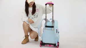 YJMKOI Solid-Color Rolling Backpack for Girls, Trolley Backpack with 2-Wheel Elementary School Students Schoolbag Middle School Trolley Bookbag(Light grey)