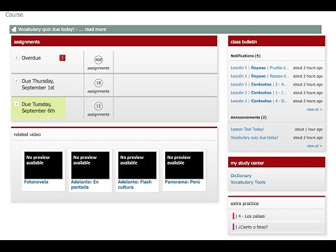 Vista Higher Learning Student Dashboard Overview