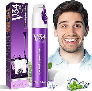 Purple Toothpaste for Teeth Whitening, Teeth Whitening Toothpaste B34 Color Corrector for Teeth,Purple Teeth Whitening,Tooth Stain Removal,Teeth Whitener, Smile Toothpaste,Best Purple Toothpaste