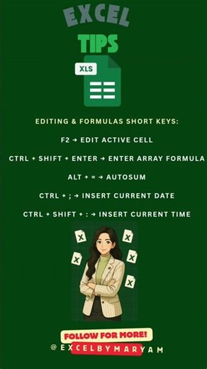 ⚡ Top Excel Editing & Formula Shortcuts You’ll Wish You Knew Sooner!#excelbymaryam #exceltips #excel