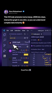 This VS Code extension takes JSON visualization to the next level! 🔥 You can turn complex JSON into a clean, interactive graph with a single click, no more digging through raw data :)) Hope this helps ✅️ Drop a Like if you found this post helpful! 👍 Follow RammCodes for more 💎 #html #ai #javascript #coding #webdevelopment #programming | RammCodes