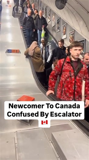 Viral News 🔥 | Is this only happening in in Canada? 🇨🇦 — a woman casually walking up a down escalator while everyone else is coming down! People bumping... | Instagram