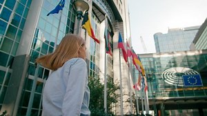Back View Woman Walking Along Eu Stock Footage Video (100% Royalty-free) 1081427498 | Shutterstock