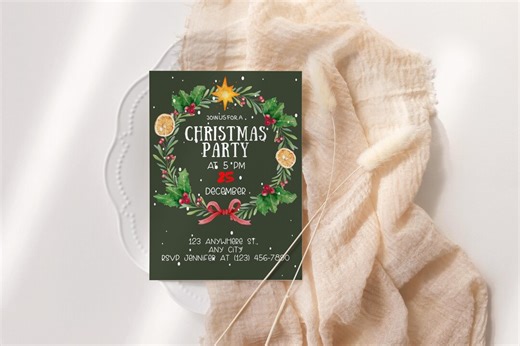 Christmas Wreath Party Invitation Template (digital) - Etsy