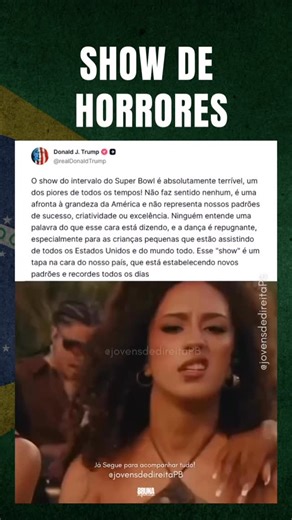 Bruna informa on Instagram: "Neste fim de semana aconteceu a final do Super Bowl e, infelizmente, o show do intervalo, que deveria engrandecer o evento, acabou fazendo justamente o contrário. Um verdadeiro show de horrores que destoou da grandiosidade de um espetáculo comparável a uma final de Copa do Mundo no Brasil. A cultura woke, a vulgaridade e a militância ideológica tomaram conta da apresentação. O cantor Bad Bunny retratou a América Latina como se fôssemos uma terra de promiscuidade e re