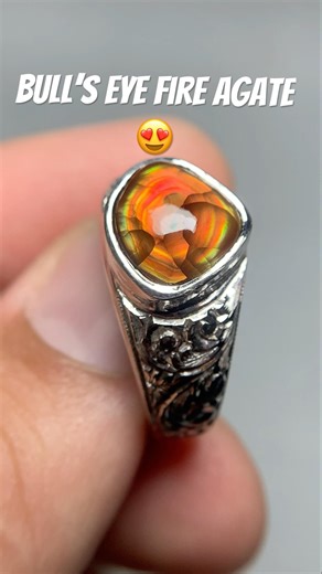 Bull’s Eye Fire Agate Ring 😍 | Deep Hand Engraving | Rhodium Silver #fireagate #shorts #viral