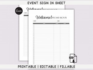 Event Sign in Sheet Printable | Editable Canva Template   Fillable PDF - Etsy Canada