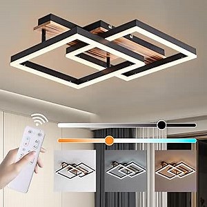 Modern LED Ceiling Light, Solid Wood Dimmable Rectangle Ceiling Lamp, 40 Watts Energy Saving Embedded LED Ceiling Light Fixture, for Bedroom, Living Room, Kitchen, Dining Room