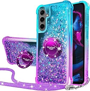 Silverback for Samsung Galaxy S24 FE Case with Ring, Women Girls Bling Holographic Sparkle Glitter Cute Cover,Diamond Ring Protective Phone Case for Galaxy S24 FE - Purple