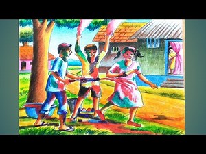 How to draw a holi festival/Holi festival drawing with oil pastels