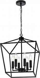 MELUCEE 6-Light Black Farmhouse Chandelier 16 Inches Cage Hanging Lights Rustic Lantern Pendant Lighting for Kitchen Island Dining Room Foyer Hallway, E12 Base