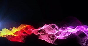 Download Abstract background multicolored gradient wave of futuristic hi-tech waves dots pixel particles flying with glow effect and background blur, screensaver, video in high quality 4k for free